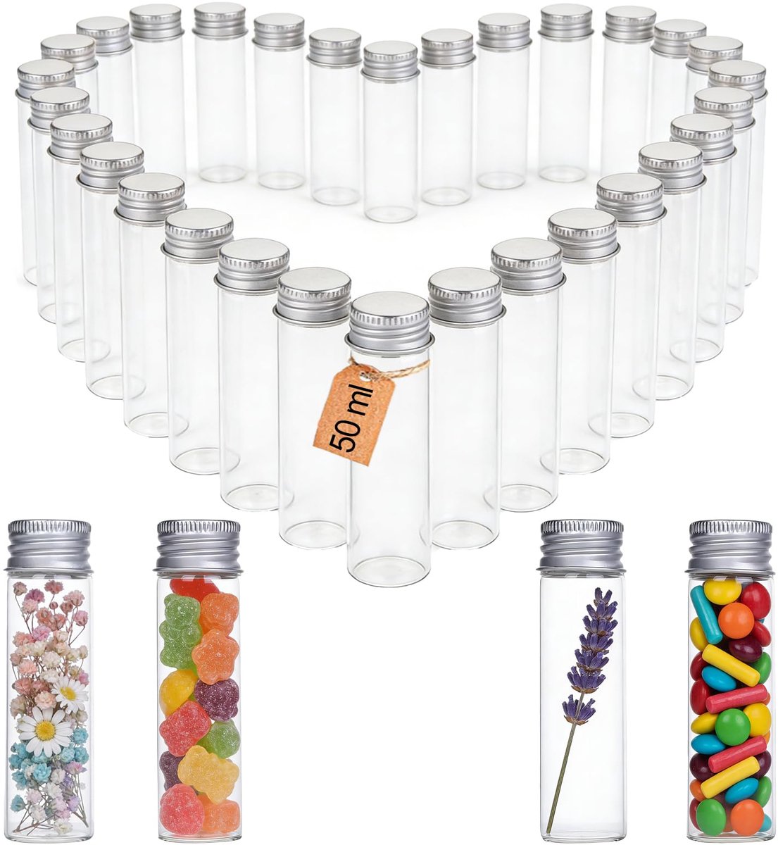 Reageerbuisjes van 50 ml met kurk, reageerbuisjes van 30 * 100 mm, reageerbuisjes voor bloemen, laboratorium, thuis, DIY, snoep, specerijen, vloeistoffen