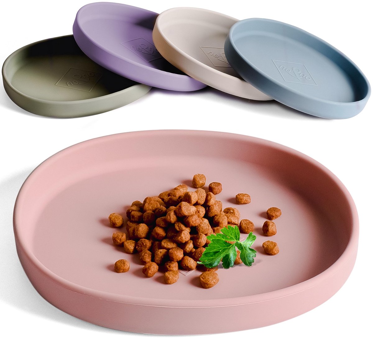 Kattenbak, Nala Collection, platte voederbak voor katten, brede siliconen kattenbak