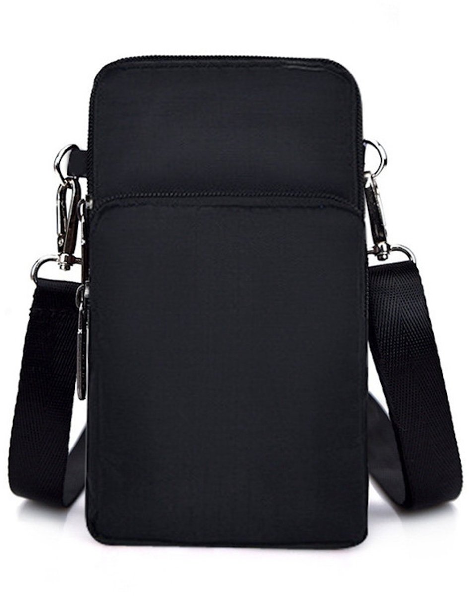 Smartphone Tasje | Uni Zwart | Telefoon / Crossbody Tas | Nylon - 18 x 10,5 x 4 cm