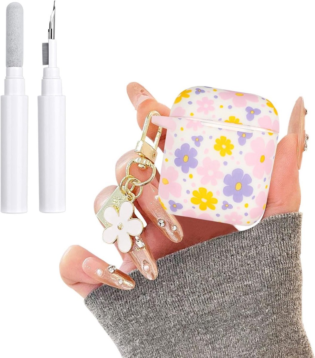 Hoes voor AirPods - AirPods Case - Bescherming en Decoratie - Levendig Bloemenpatroon - Voor AirPods 1/2 - Lila