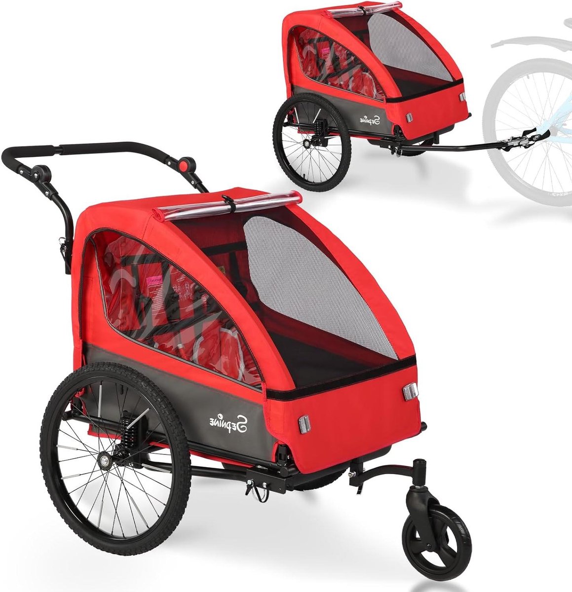 Kinderaanhanger Kinderwagen - Fietskar Baby - Veilig Vervoer - 2-in-1 Ontwerp - XL - Rood