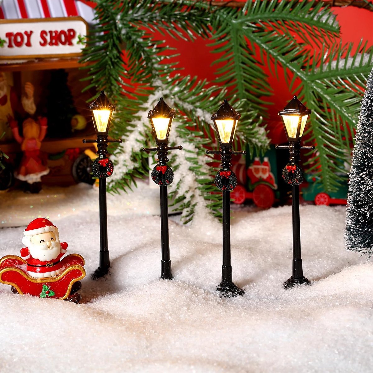 Miniatuur Straatlantaarns - Kerstdorp Verlichting - Kerstdorp Decoratie - Set van 12 - 10.5-12.5 cm Hoog - Zwart – foto 2