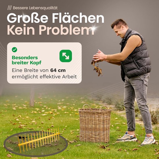 Hooihark met Telescoopsteel - Tuinhark Gazonhark - Tuin Onderhouden - 16 Dubbelzijdige Tanden - 64 cm Werkbreedte - Geel — afbeelding 2