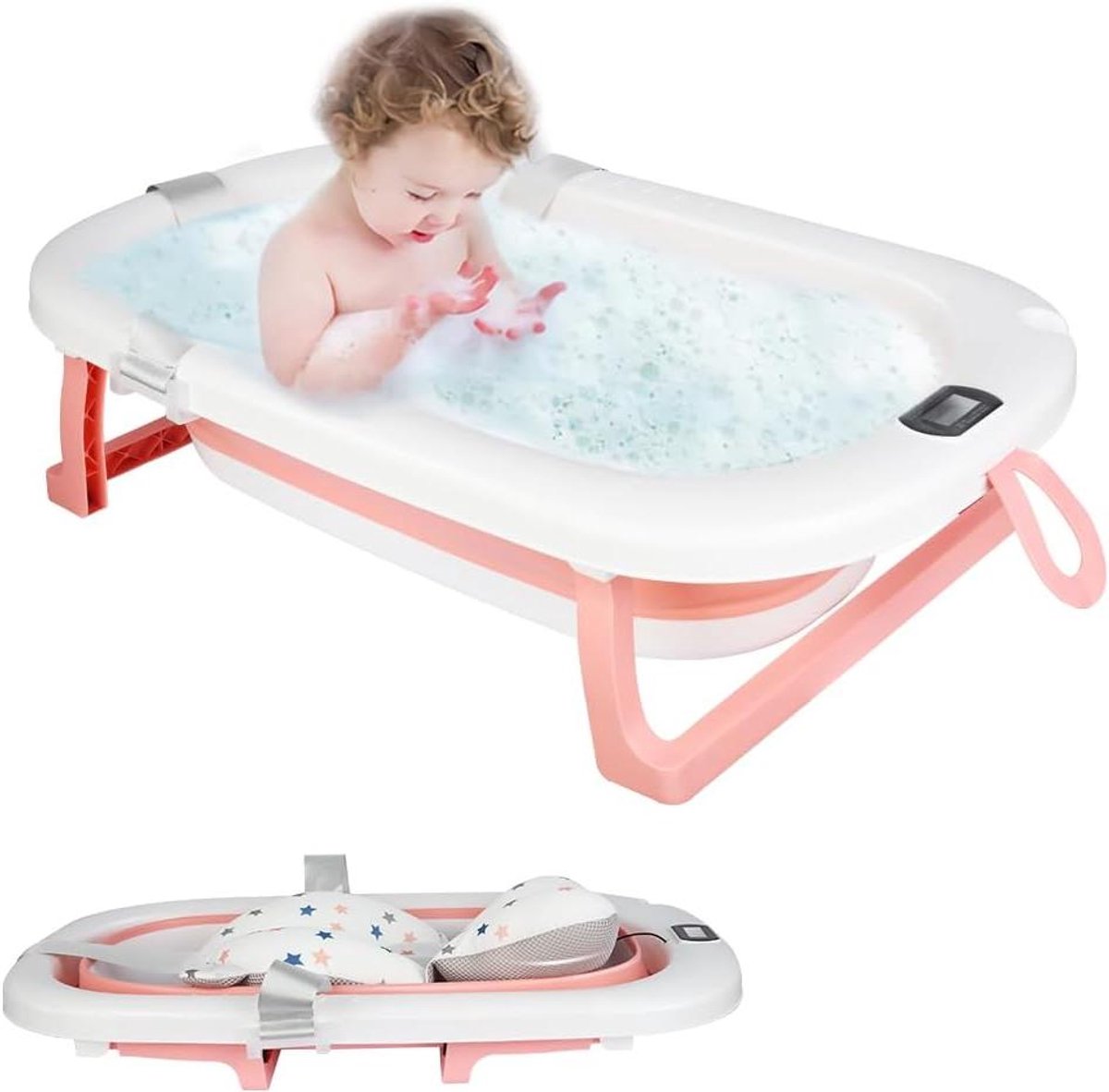 Opvouwbaar Babybadje - Draagbaar Babybad - Baby Verzorgen - Met Digitale Thermometer - 80 x 50 x 23 cm - Roze