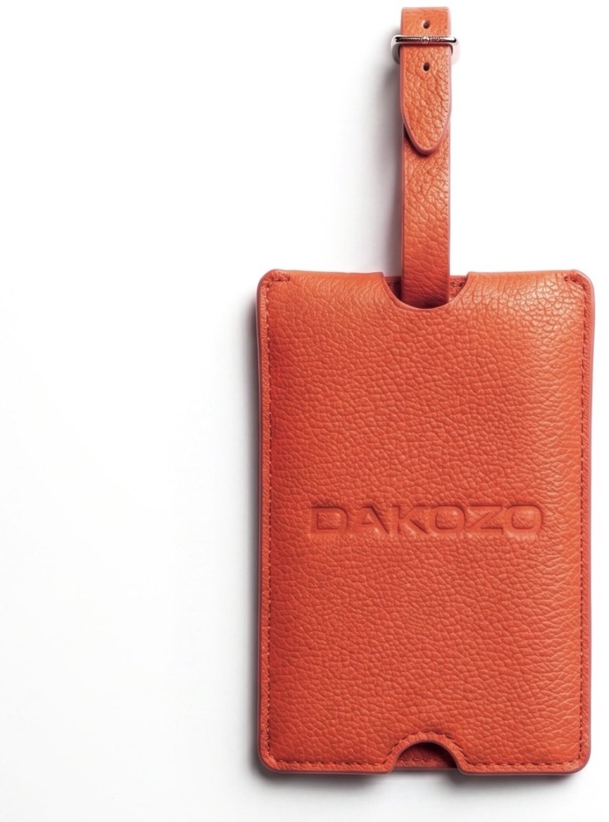 DAKOZO Bagagelabel voor Koffer en Tas - Premium Vegan Leer Kofferlabel - Privacy Design Naamlabels - Incl. Dust Bag - Oranje