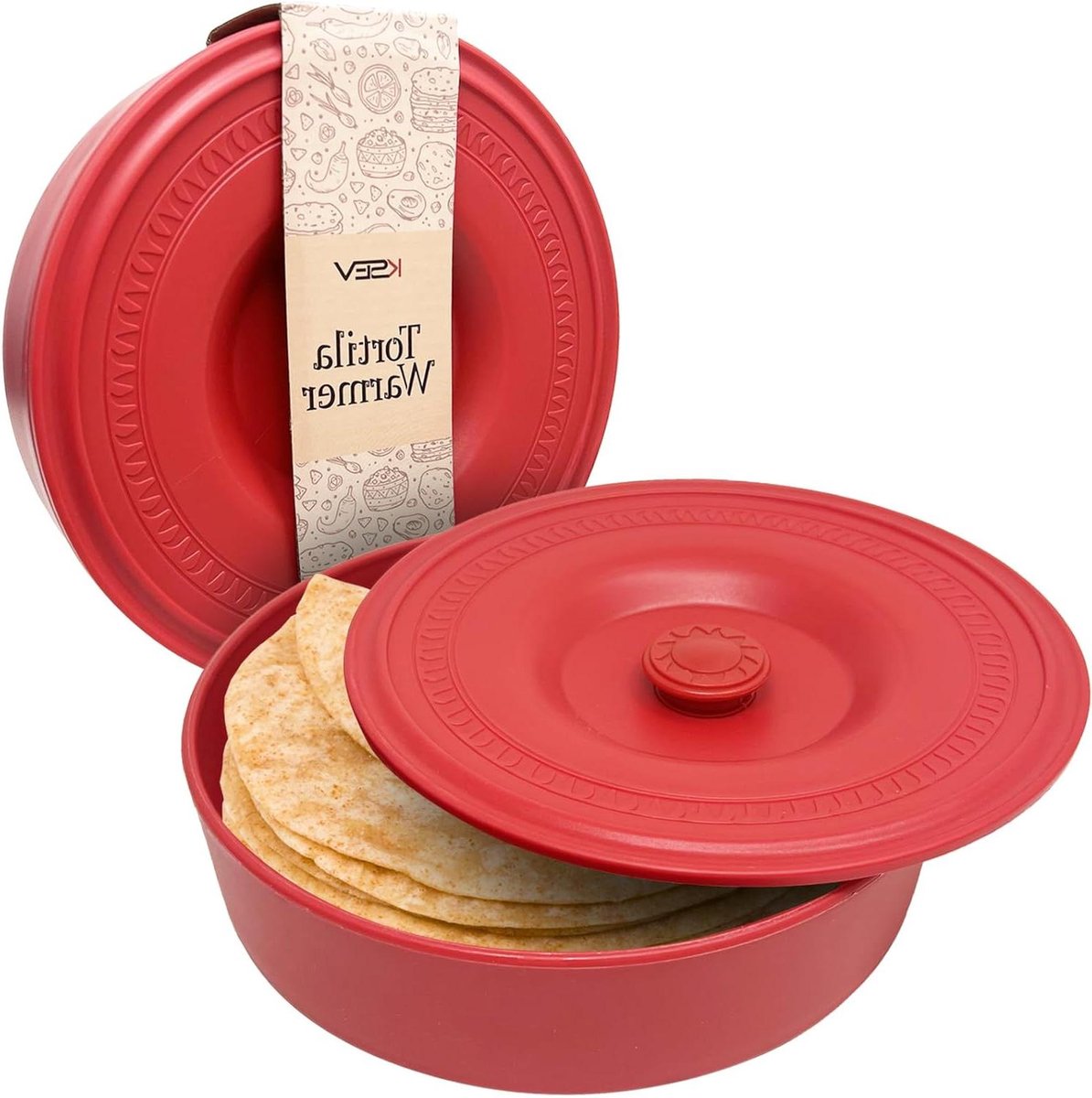 Tortillawarmer met Deksel - Tortillahouder Broodwarmer - Maaltijden Warm Houden - Geïsoleerde Binnenvoering - 85 Inch Diameter - Wit