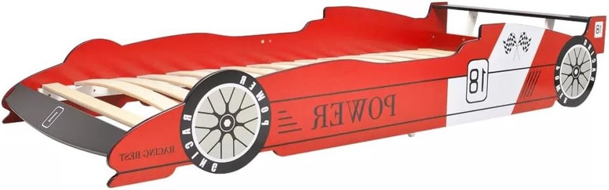 Kinderbed Raceauto - Autobed Jeugdbed - Slaapkamer Inrichten - Met Beschermleuningen - 90 x 200 cm - Rood