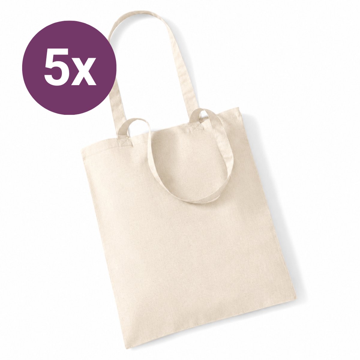 Katoenen tassen - 40 x 38 cm - 5 Stuks - Crème - Milieu Bewust - Hoogwaardige Kwaliteit - Katoen - Tas - Schoudertas - Zomer