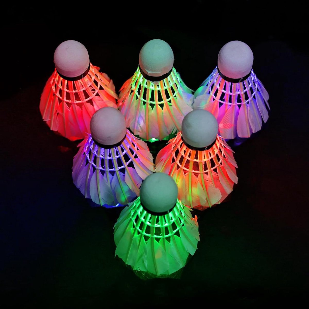 LED Badminton Shuttles - Verlichte Ballen - Avond Spelen - Ganzenveren - 6 Stuks - Rood Groen Blauw