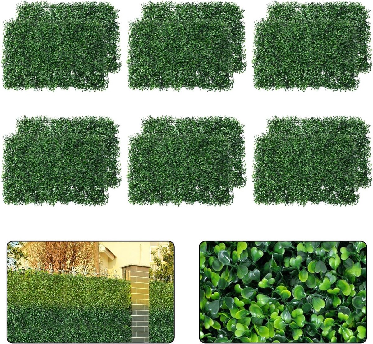 uyoyous Set van 12 kunstplantenwanden voor tuin, uv-bescherming, 60 x 40 cm, donkergroen