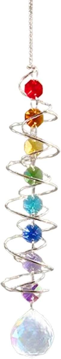 zonnevanger, 45 cm, kristallen zonnevanger met dubbele spiraal, decoratief windspel met chakra-kralen, voor tuin, huis, terras en binnendecoratie