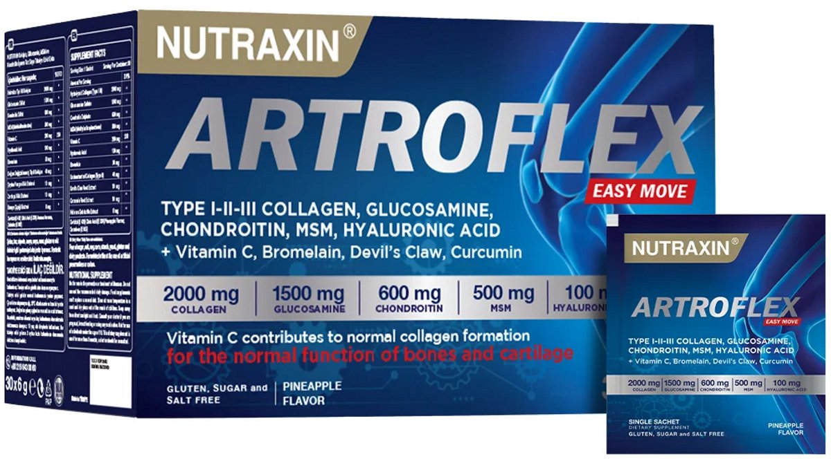 Nutraxin Artroflex Easy Move | 30 Sachets | Voedingssupplement met Glucosamine, Chondroïtine, MSM & Collageen | Ananassmaak