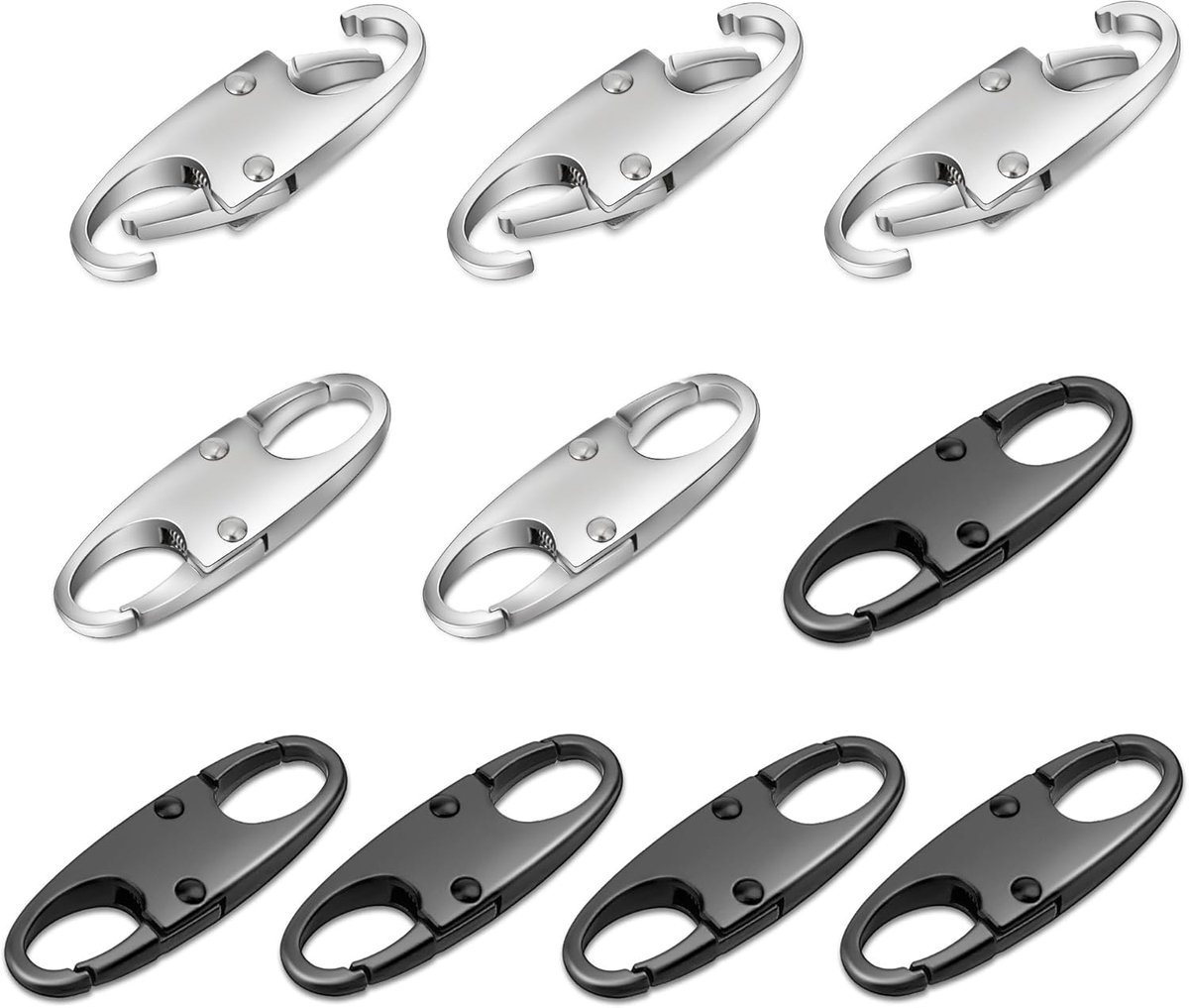 10 Stuks Anti Diefstal Clip,Rits Clips Sloten voor Rugzakken Handtassen Plunjezakken Gesloten Anti Diefstal,Sleutelhanger Bevestiging,Vervangende Ritstrekkers,Zwart,Zilver