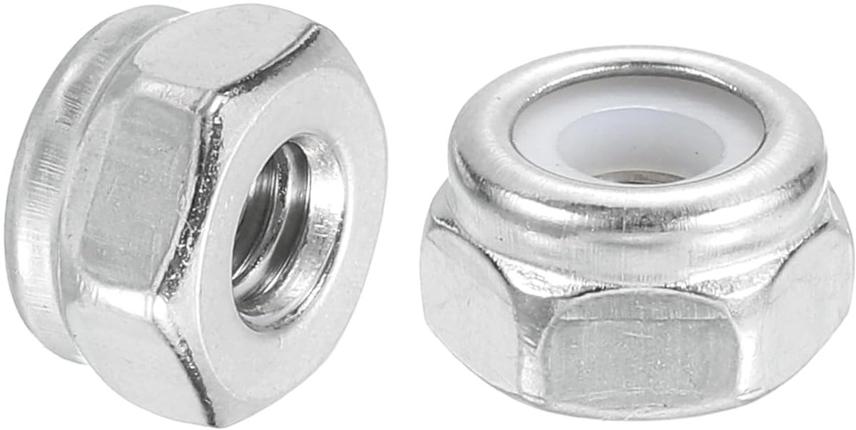 10 stuks #10-24 zelfblokkerende zeskantmoer met nylon inzetstuk, 304 roestvrij staal, zelfsluitende moer met nylon inzetstuk voor industriële bevestigingen en bouw, zilver en wit