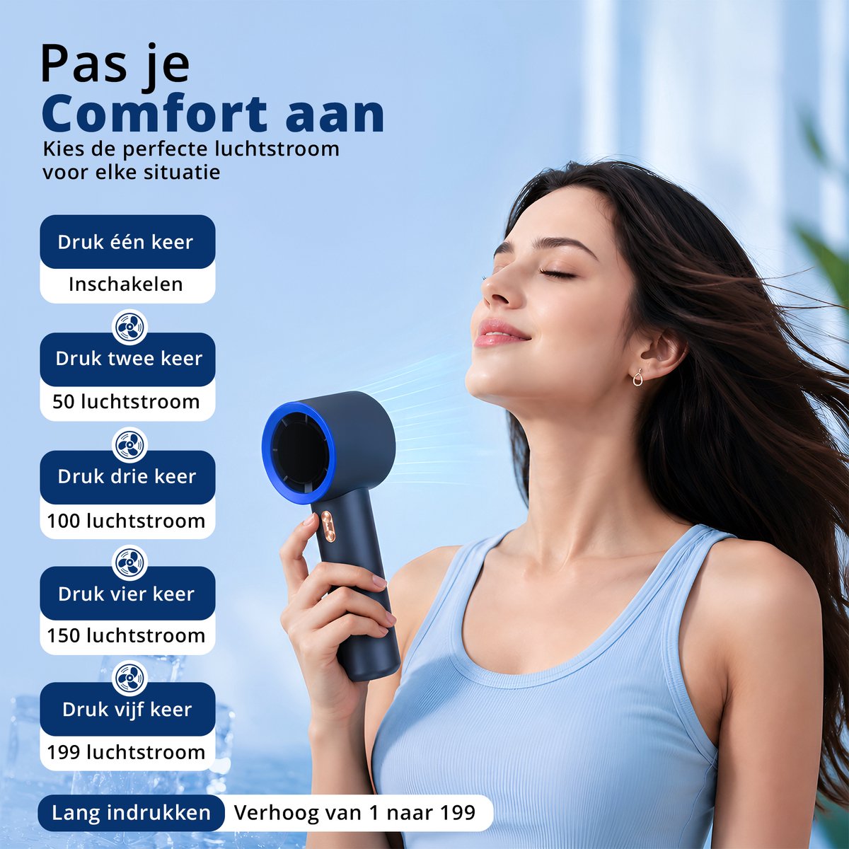 Mini Ventilator Draagbaar – Handventilator met IJs Koeling – Oplaadbaar USB – Stil & Krachtig – Standen – Compacte Zakventilator voor Reizen, Festival, Kantoor & Thuis — afbeelding 4