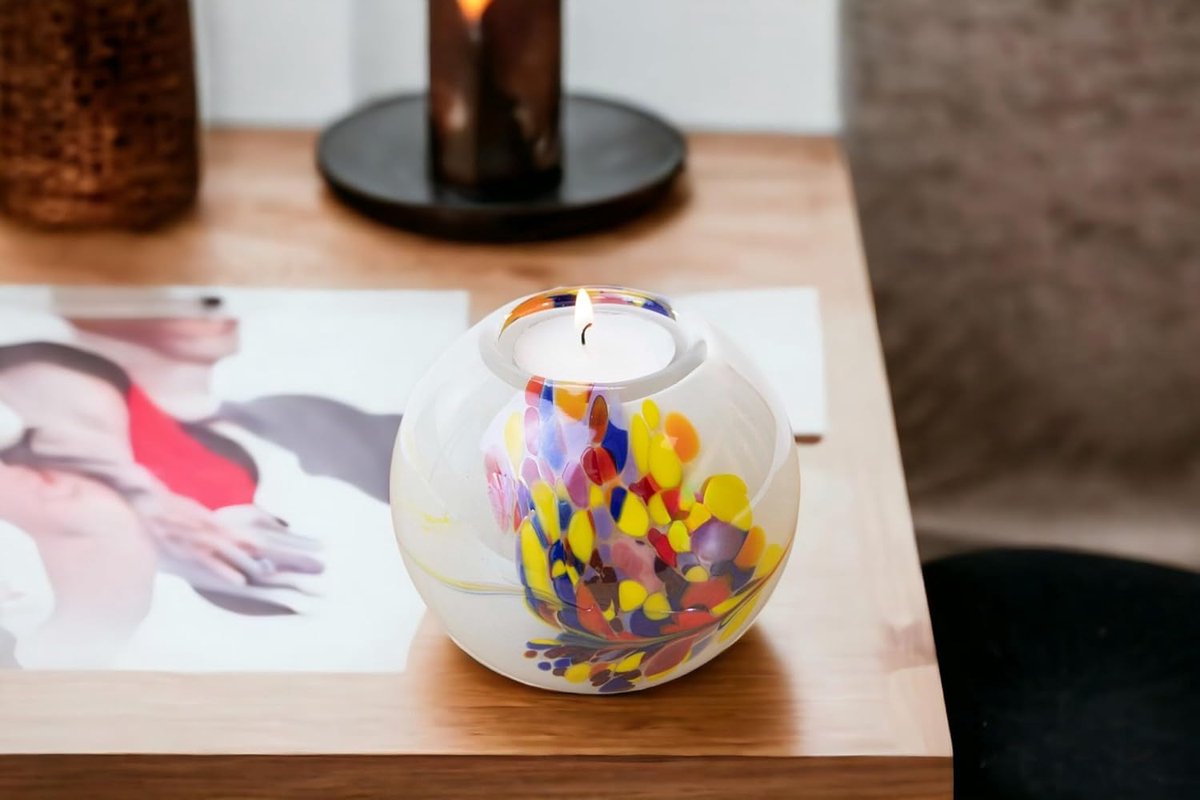 Urn Waxinelichthouder - White & Multicolor - Huisdier Urn - Kat Urn - Hond urn – Urn voor as – Urn – Mini urn – Kleine urn