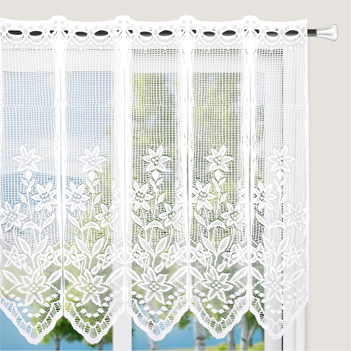 gordijnen, 2 stuks, wit, transparant, met delicaat bloemenpatroon, voor keuken, raam, kleine badkamer, eetkamer, café, bistro, 100 cm x 45 cm