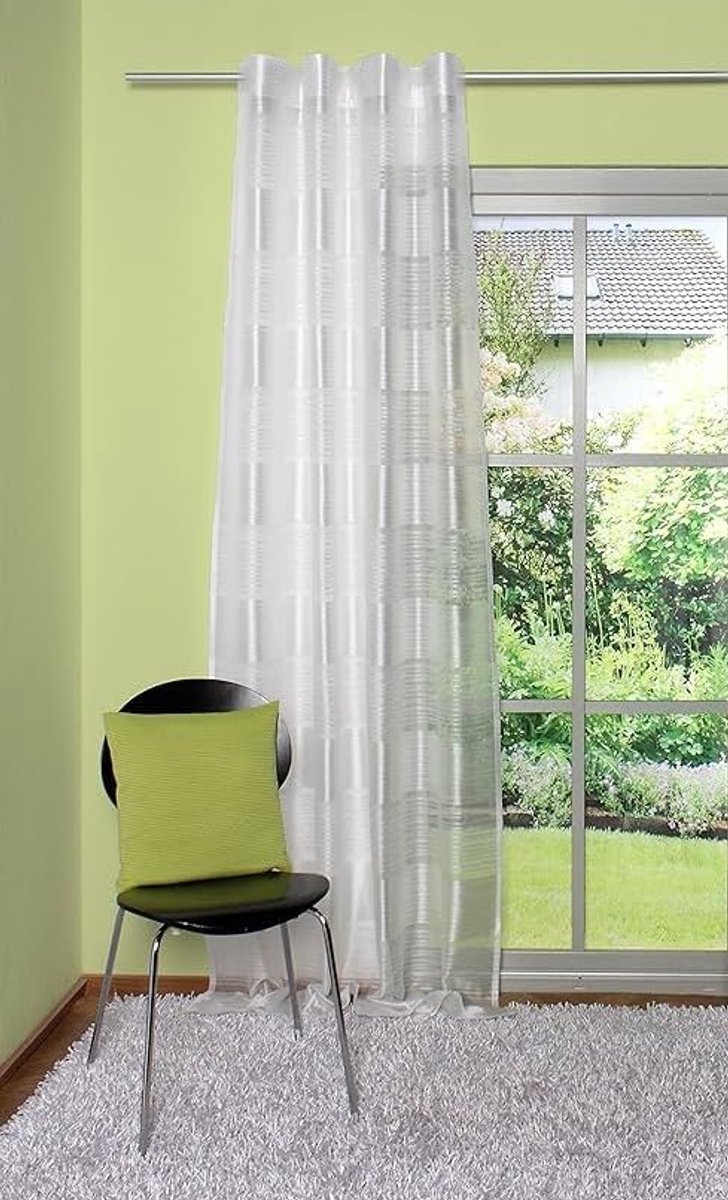 Kant-en-klare sjaal met plooiband combibandsjaal gordijn gestreept BxH 140x225cm 1 stuk wit