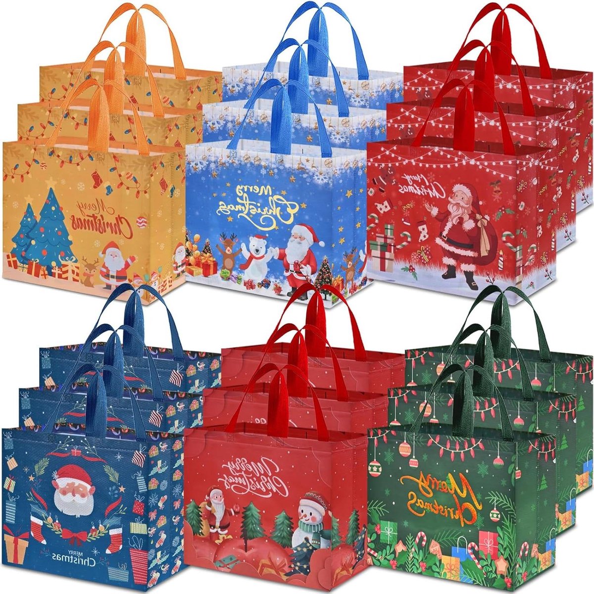 Kerstcadeau Tassen - Herbruikbare Cadeautas - Cadeauverpakking - Niet-geweven Materiaal - 18 Stuks - Multicolor