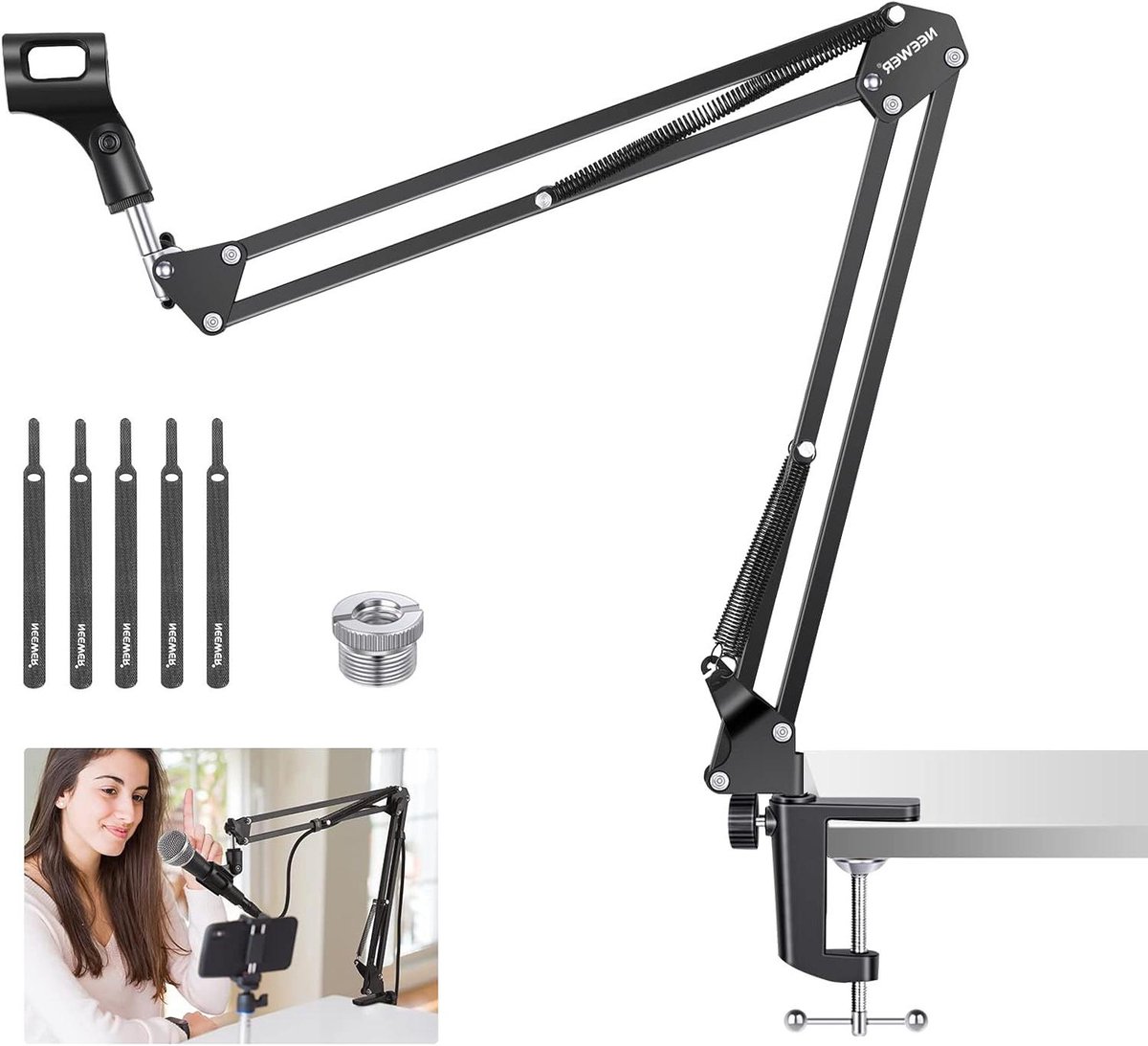 Microfoonarm - Schaararmhouder - Opnemen Geluid - Verstelbare Hoek - Max 15 kg - Zwart