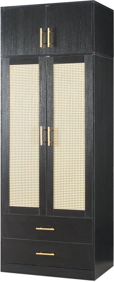 Kledingkast Larundi met deuren lades 216x80x52 cm zwart [en.casa]