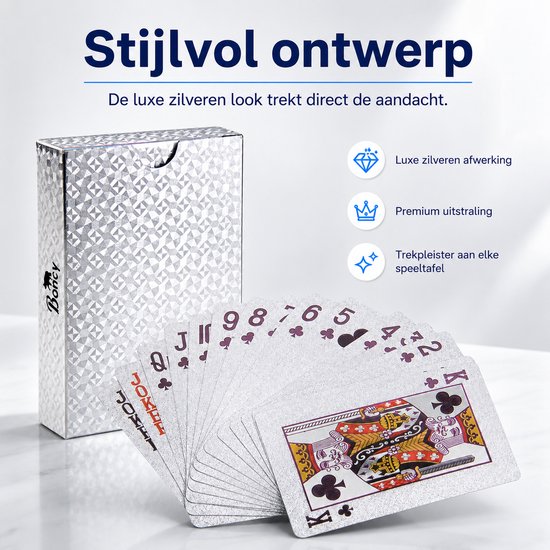 Boncy® Luxe Speelkaarten - Zilver Kaartspel - 100% Plastic & Waterdicht Kaarten - Spelkaarten Pokerkaarten - Playing Cards voor Poker of Drankspel Volwassenen