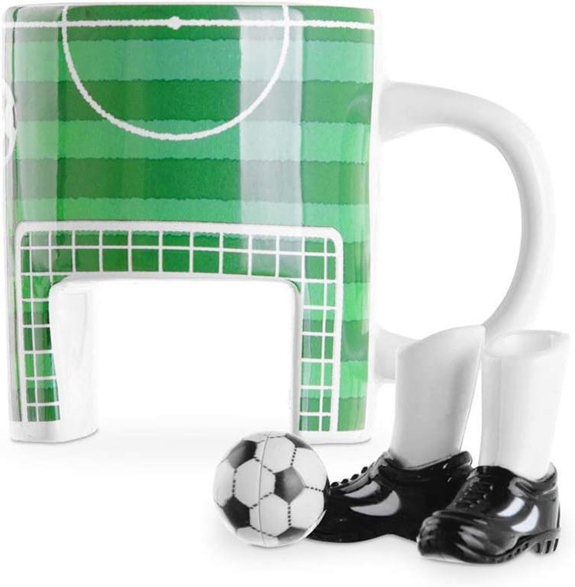 Voetbal Mok - Koffiebeker Set - Plezier op Werk - Met Vinger Voetbalspel - 12.5 x 10.5 cm