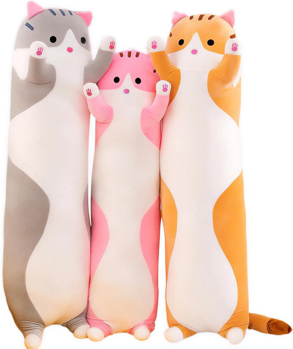 Katten Pluche Kussen - Dieren Knuffel - Decoratie en Comfort - Ultra Zachte Stof - 130 cm - Grijs