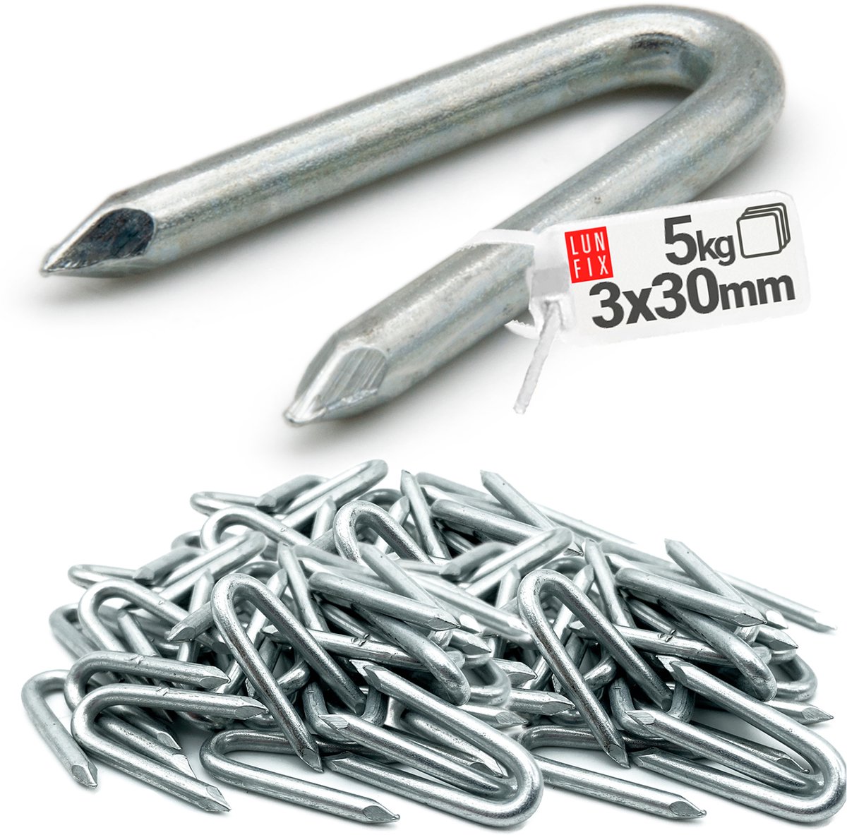 LUN FIX - Krammen 3 x 30 mm - 5kg (ca. 1525 stk.) - Verzinkt staal - U-vormige krammen voor gaas