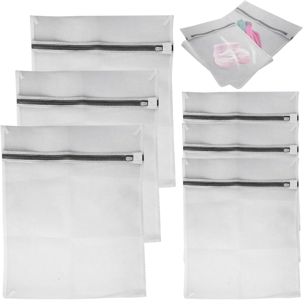 Mesh Waszakken Set - Kleding Beschermers - Delicate Kleding Wassen - Premium Rits Bescherming - 6 Stuks - Wit