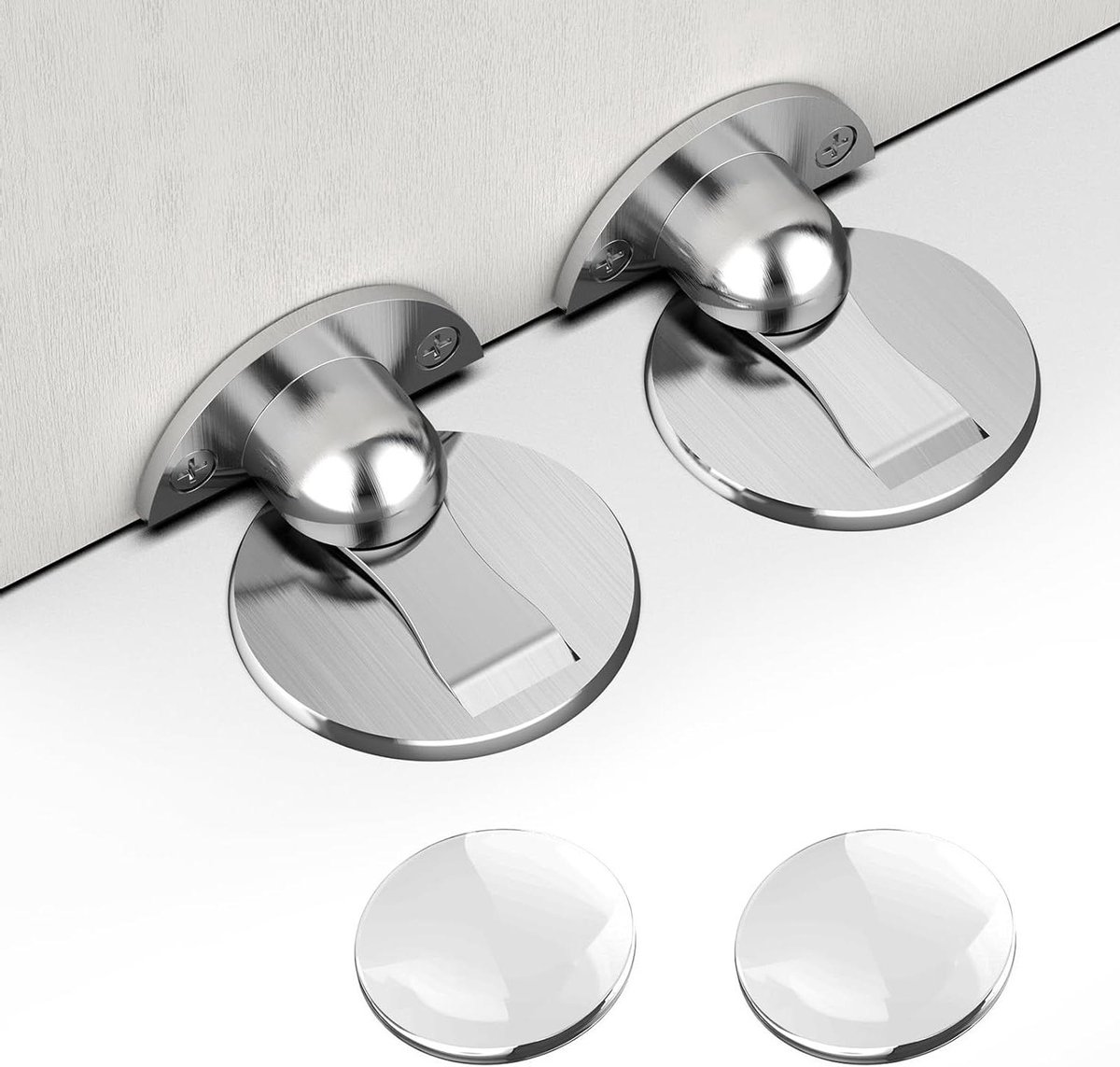 Deurstoppers Set - Magnetische Houders - Muren Beschermen - Sterke Magneet - 2 Stuks - Zilver