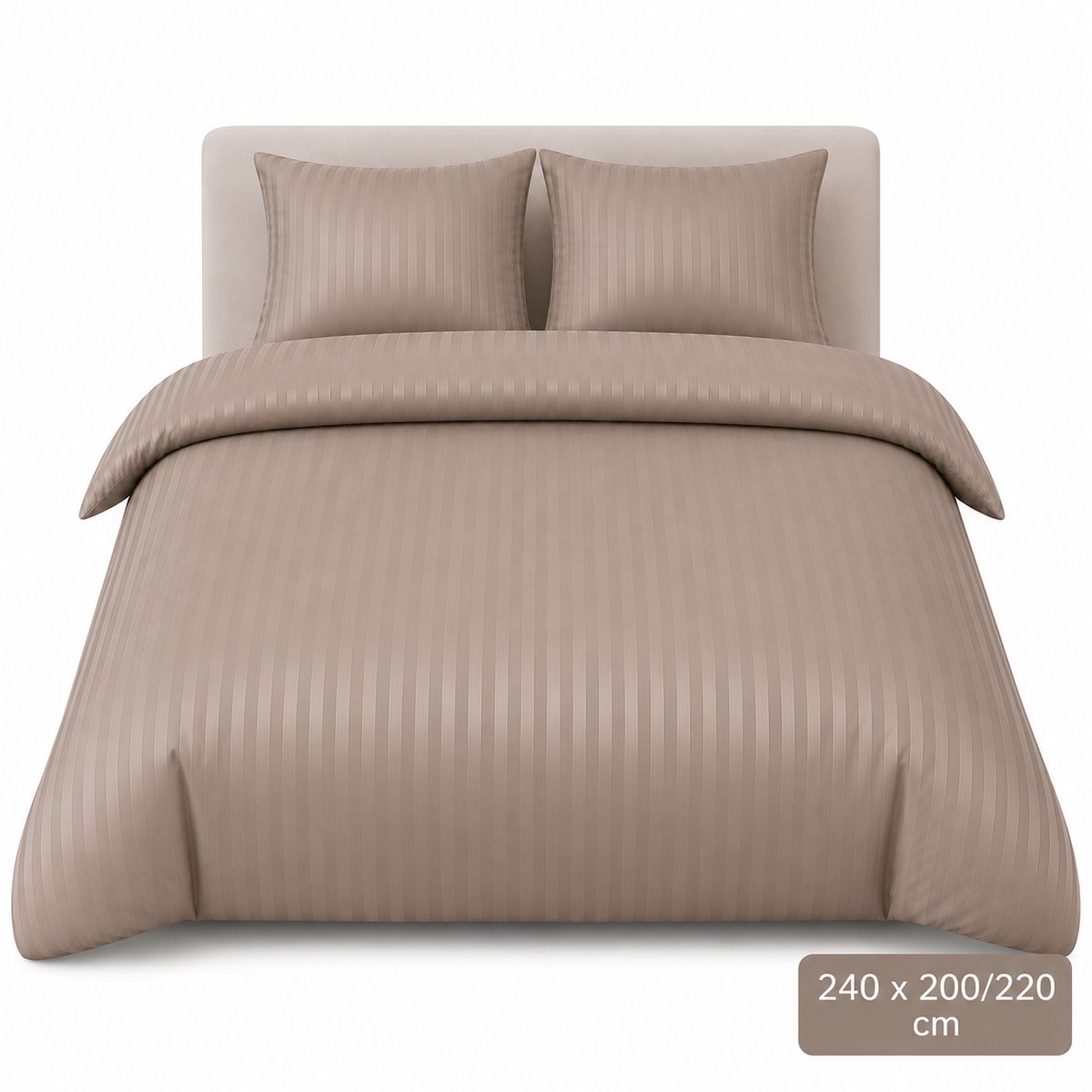 Gestreept Dekbedovertrek - Taupe - 240x200/220 cm - Zacht & Ademend - Strijkvrij - Inclusief Kussenslopen - Hotel Luxe Uitstraling