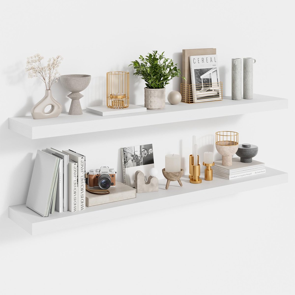 Wandplanken om op te hangen, 90 cm wandplanken, 16,5 cm diep, planken voor badkamer, slaapkamer en woonkamer, wit, 90 x 16,5 x 3,1 cm