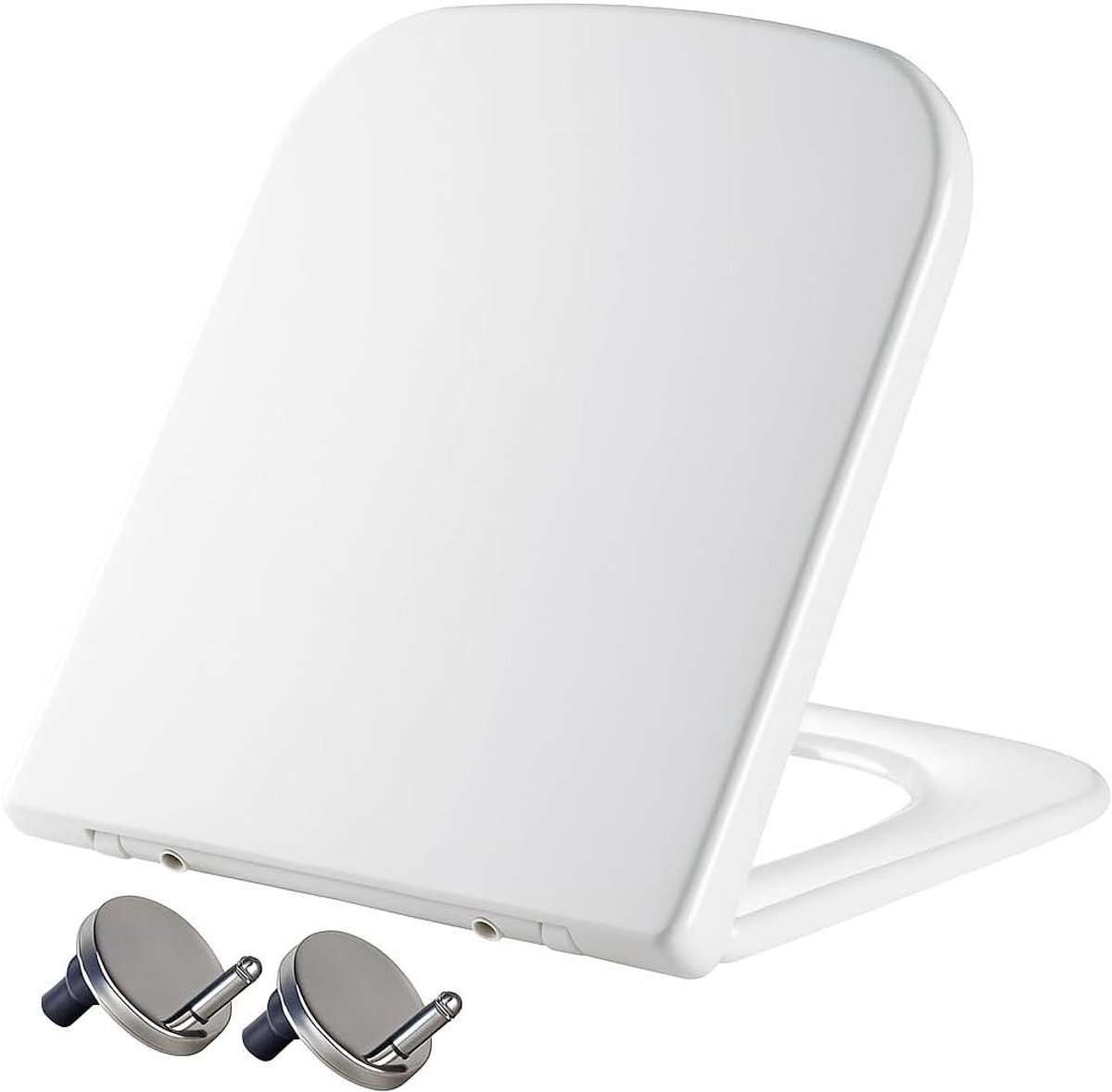 Vierkante toiletbril - D-vormige deksel - Eenvoudige reiniging - Softclose en snelsluiting - 40 cm breed - Wit