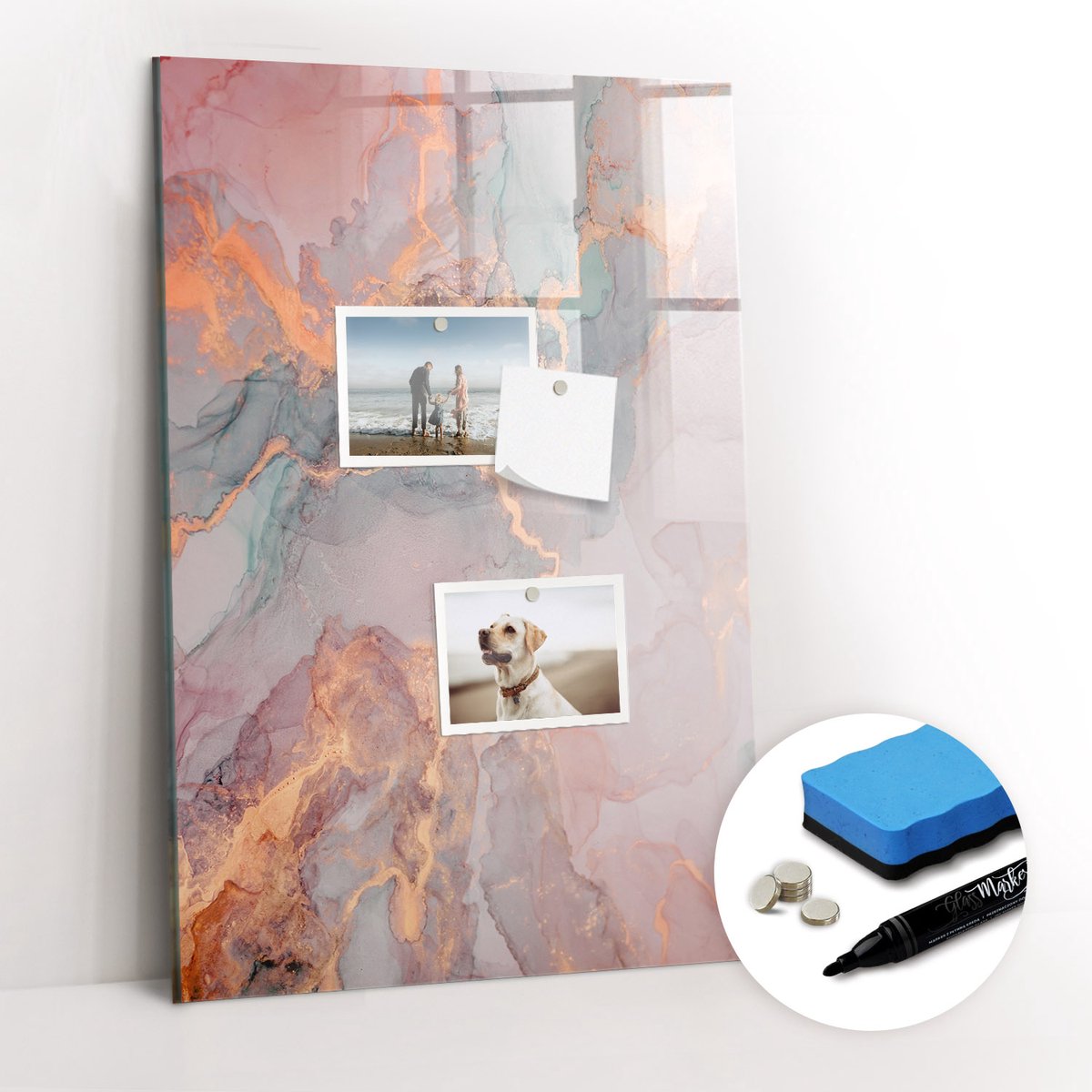Tulup Whitebord - Kristalmarmer - 40 x 60 cm - Veelkleurig Magneetbord Design - Gratis 5 Sterke Magneten + Whiteboard Marker & Wisser - Moderne Wanddecoratie - Memo Magneetbord - Notitiebord Werkplek