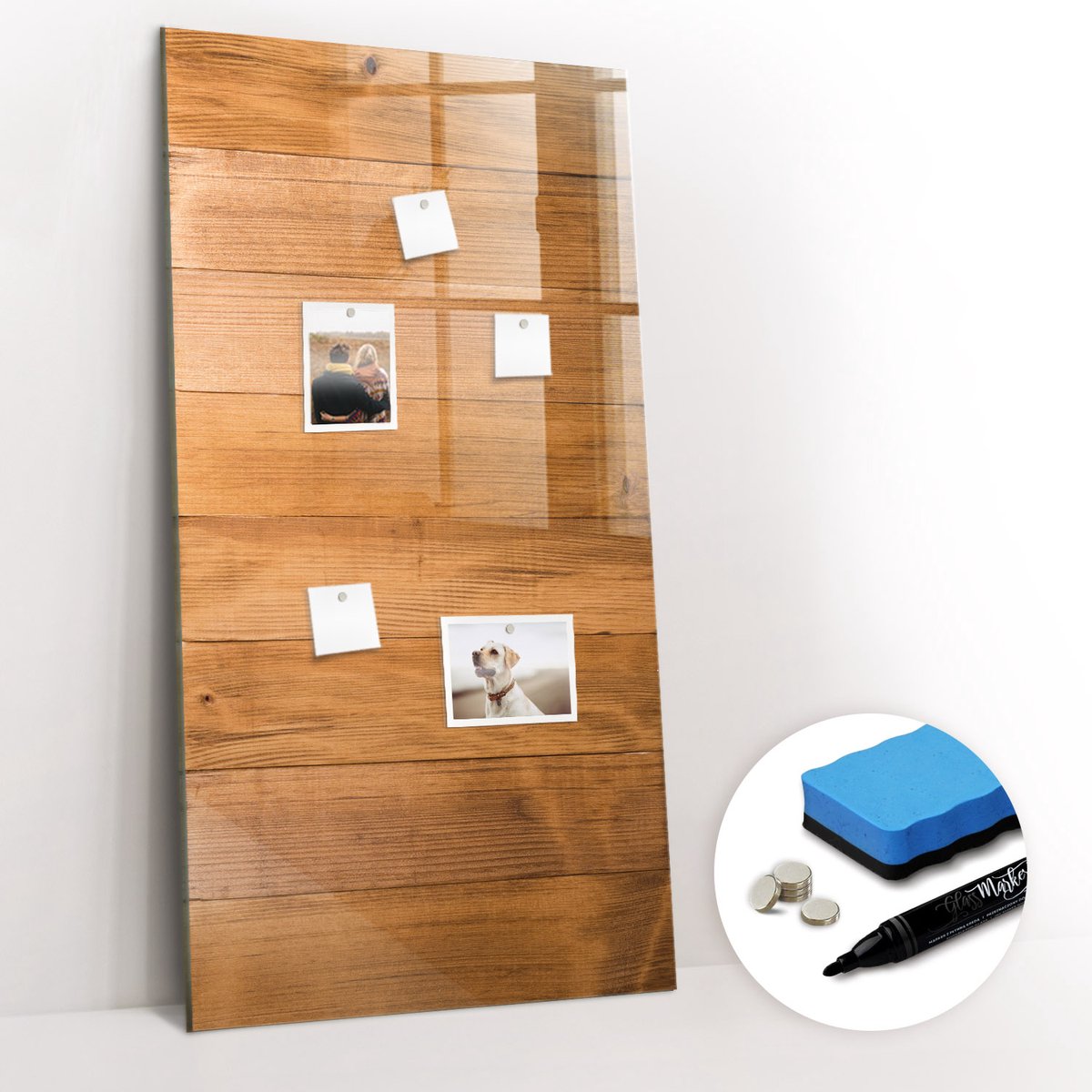 Tulup Whitebord - Houten vloerpanelen - 60 x 120 cm - Bruin Magneetbord Muur - Gratis 5 Sterke Magneten + Whiteboard Marker & Wisser - Stylish Memo Board - Magnetisch Bord - Planning Muur