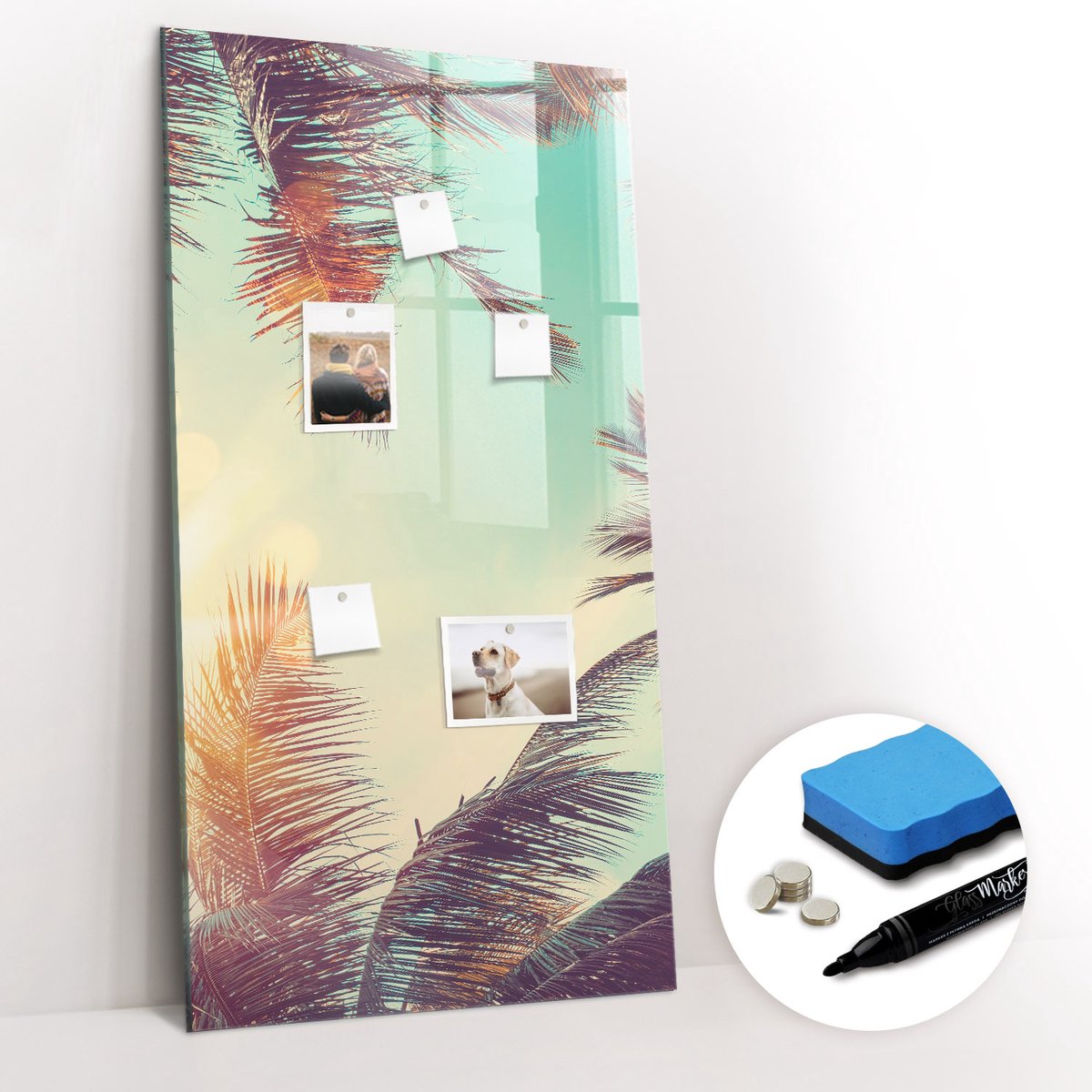 Tulup Whitebord - Tropische palmboom - 60 x 120 cm - Veelkleurig Magnetisch Bord Kind - Gratis 5 Sterke Magneten + Whiteboard Marker & Wisser - Organizer Muur - Magnetisch Wandbord - Planning Muur