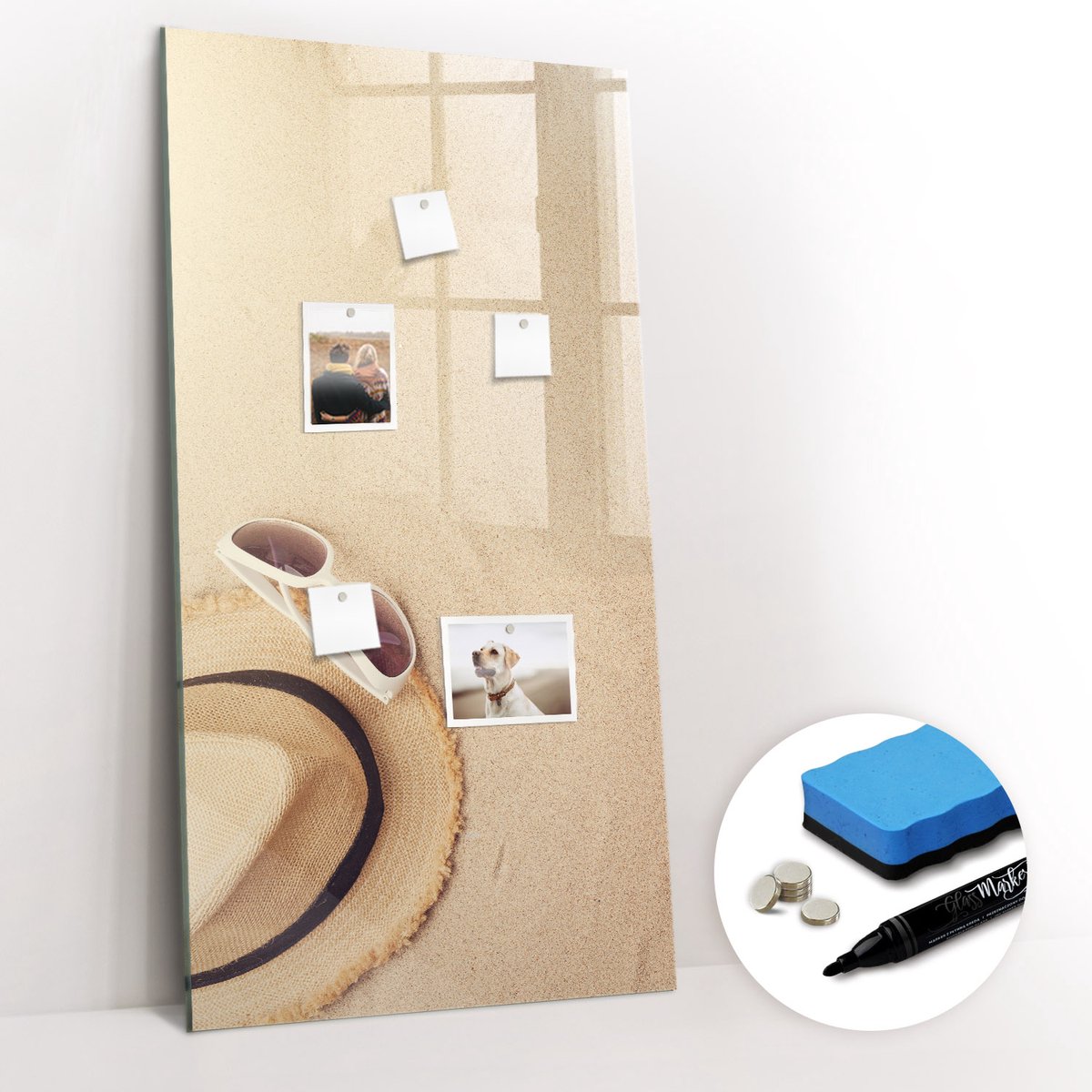 Tulup Whitebord - Hoed op het zand - 60 x 120 cm - Beige Magnetisch Wandbord - Gratis 5 Sterke Magneten + Whiteboard Marker & Wisser - Interieur Accessoires Kantoor - Memo Magneetbord - Inspiratiebord Kantoor