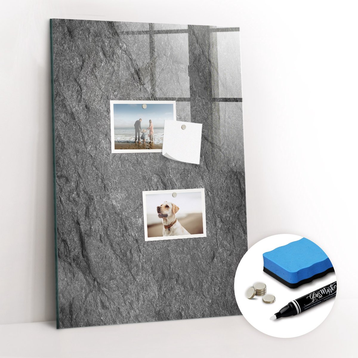 Tulup Whitebord - Rotsstructuur - 40 x 60 cm - Zwart Memobord Keuken - Gratis 5 Sterke Magneten + Whiteboard Marker & Wisser - Moderne Wanddecoratie - Magnetic Board - Organiseer Je Bureau
