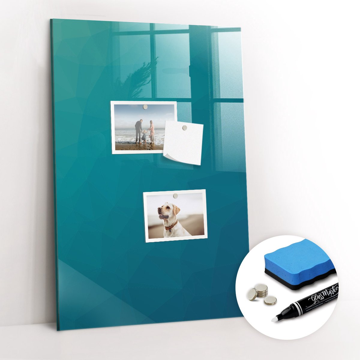 Tulup Whitebord - Geometrische abstractie - 40 x 60 cm - Turkoois Magneetbord Design - Gratis 5 Sterke Magneten + Whiteboard Marker & Wisser - Industrieel Wandbord - Magneetbord Rechthoekig - Planning Muur