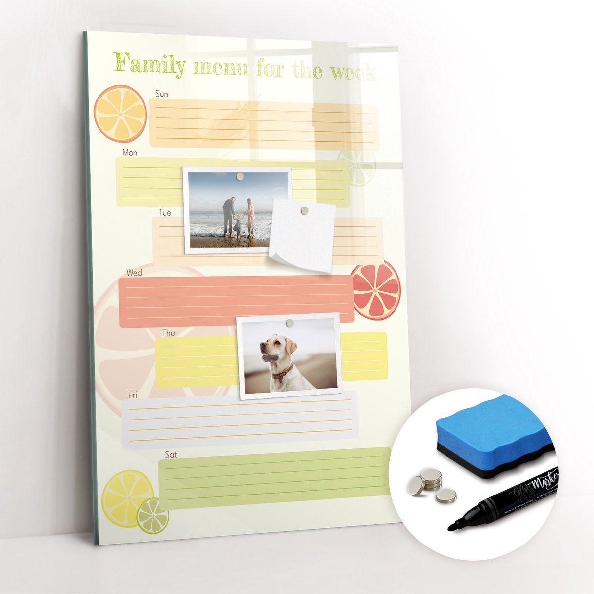 Tulup Whitebord - Menuplanner - 40 x 60 cm - Oranje Foto Magneetbord - Gratis 5 Sterke Magneten + Whiteboard Marker & Wisser - Scandinavisch Design Bord - Memo Bord - Planning Muur