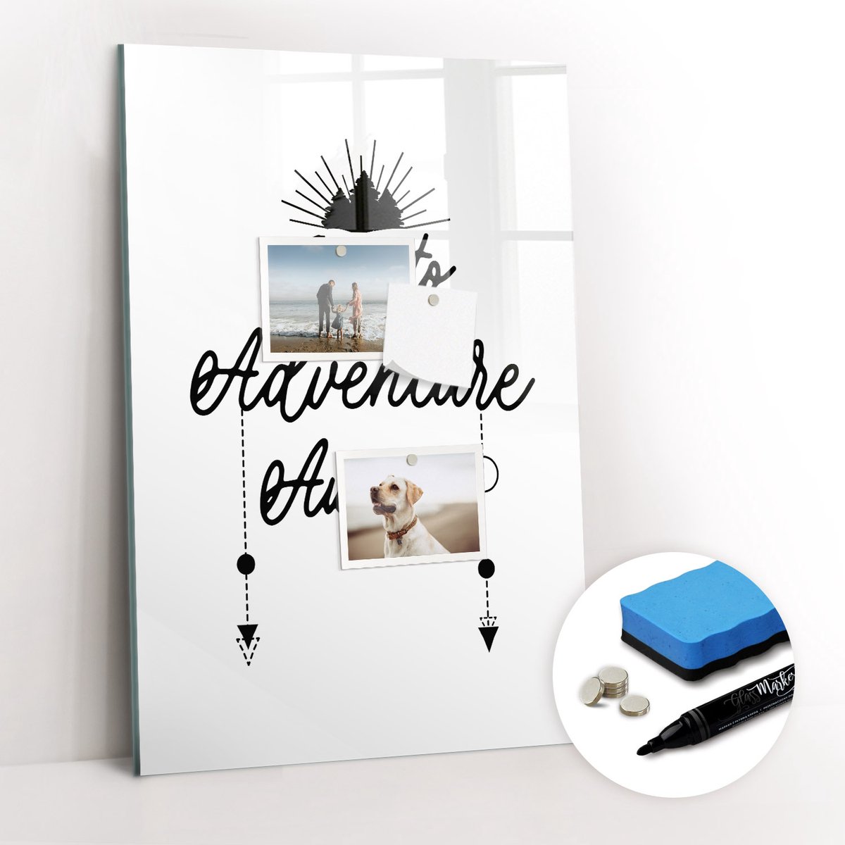 Tulup Whitebord - Avontuurlijke reis - 40 x 60 cm - Wit Magnetisch Bord Kind - Gratis 5 Sterke Magneten + Whiteboard Marker & Wisser - Interieur Accessoires Kantoor - Magnetisch Bord Kind - Inspiratiebord Kantoor