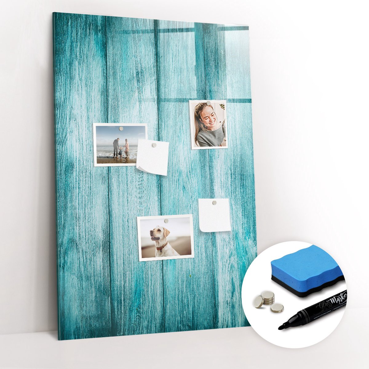 Tulup Whitebord - Blauw hout - 60 x 90 cm - Blauw Magnetic Board - Gratis 5 Sterke Magneten + Whiteboard Marker & Wisser - Moderne Wanddecoratie - Memo Magneetbord - Notitiebord Werkplek