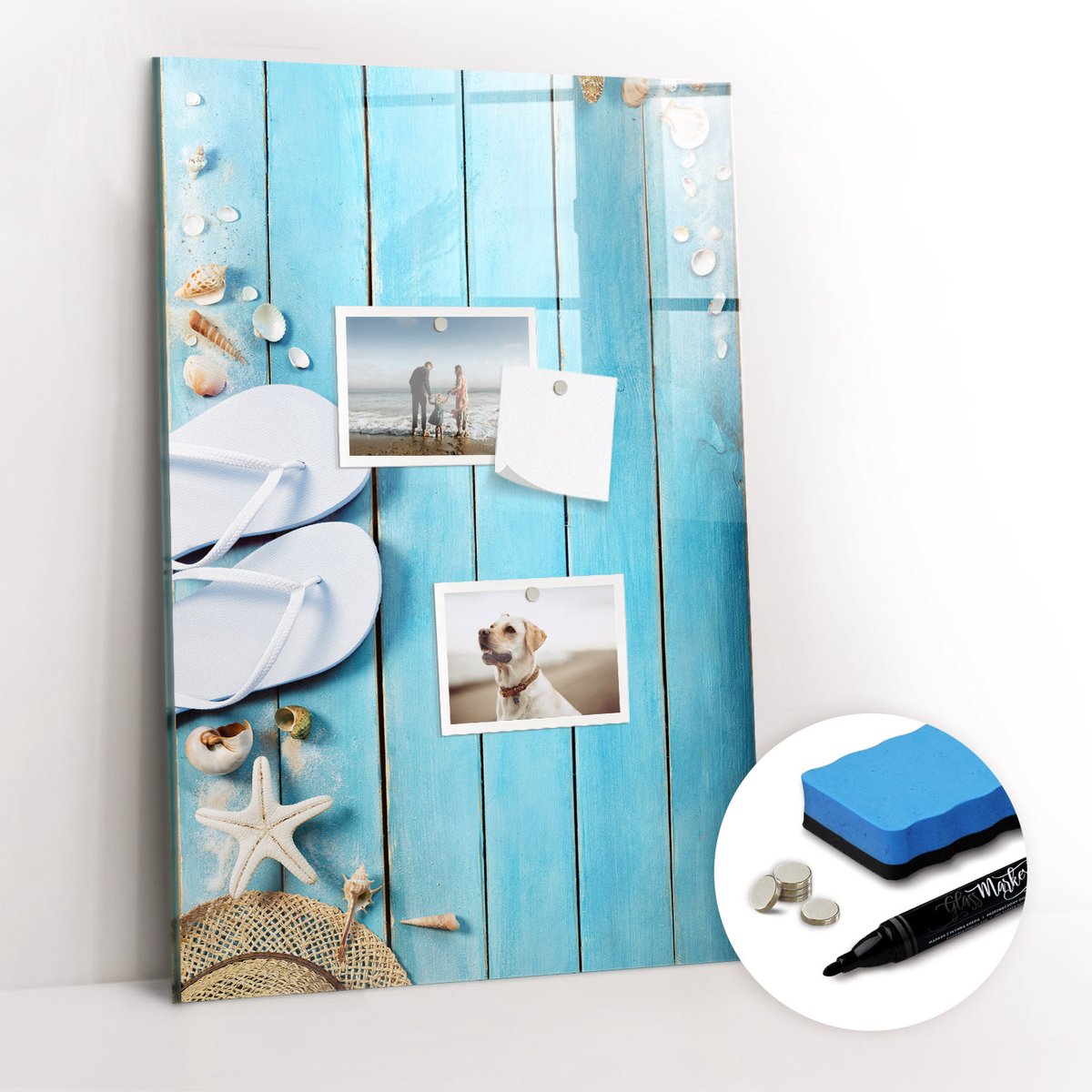 Tulup Whitebord - Blauwe strandplanken - 40 x 60 cm - Blauw Magneetbord Keuken - Gratis 5 Sterke Magneten + Whiteboard Marker & Wisser - Stylish Memo Board - Magneetbord Keuken - Organiseer Je Bureau