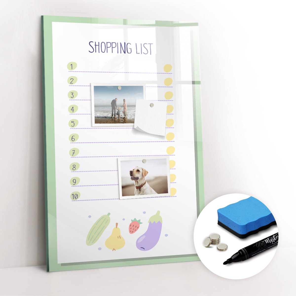Tulup Whitebord - Boodschappenlijst - 40 x 60 cm - Veelkleurig Magnetic Board - Gratis 5 Sterke Magneten + Whiteboard Marker & Wisser - Organizer Muur - Magneetbord Design - Planning Muur