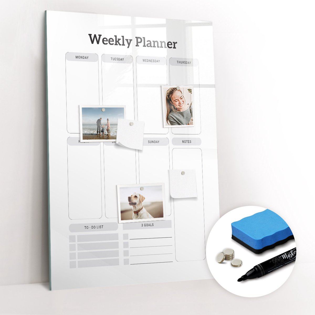 Tulup Whitebord - Klassieke weekplanner - 60 x 90 cm - Wit Magnetic Board - Gratis 5 Sterke Magneten + Whiteboard Marker & Wisser - Interieur Accessoires Kantoor - Magnet Board - Inspiratiebord Kantoor