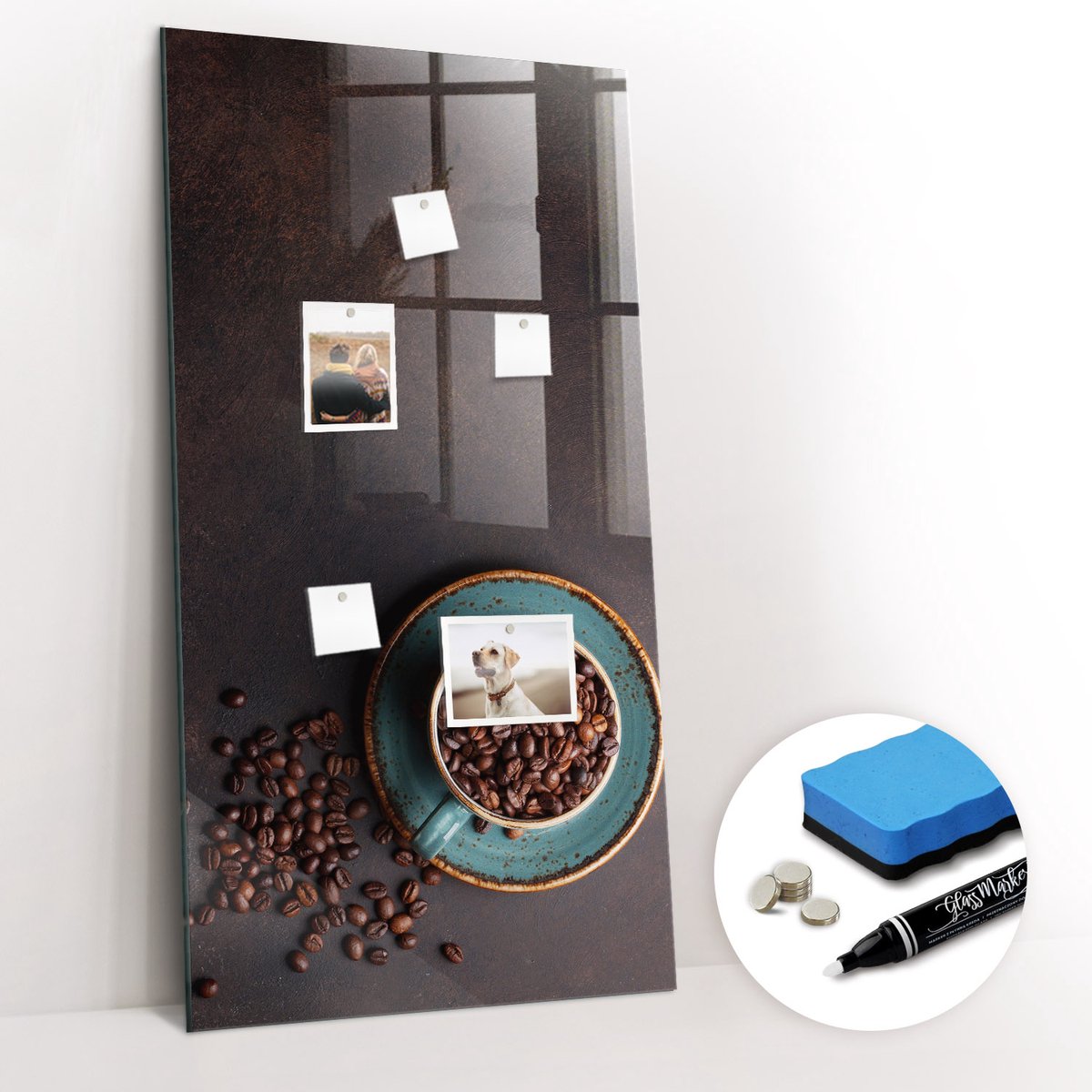 Tulup Whitebord - Koffiebonen - 60 x 120 cm - Bruin Magnetic Board - Gratis 5 Sterke Magneten + Whiteboard Marker & Wisser - Wanddecoratie Kantoor - Magneetbord Foto - Ideeënbord Thuiswerkplek