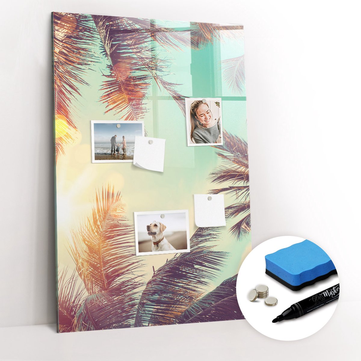 Tulup Whitebord - Tropische palmboom - 60 x 90 cm - Veelkleurig Memo Bord - Gratis 5 Sterke Magneten + Whiteboard Marker & Wisser - Industrieel Wandbord - Magnetisch Wandbord - Productiviteit Tools