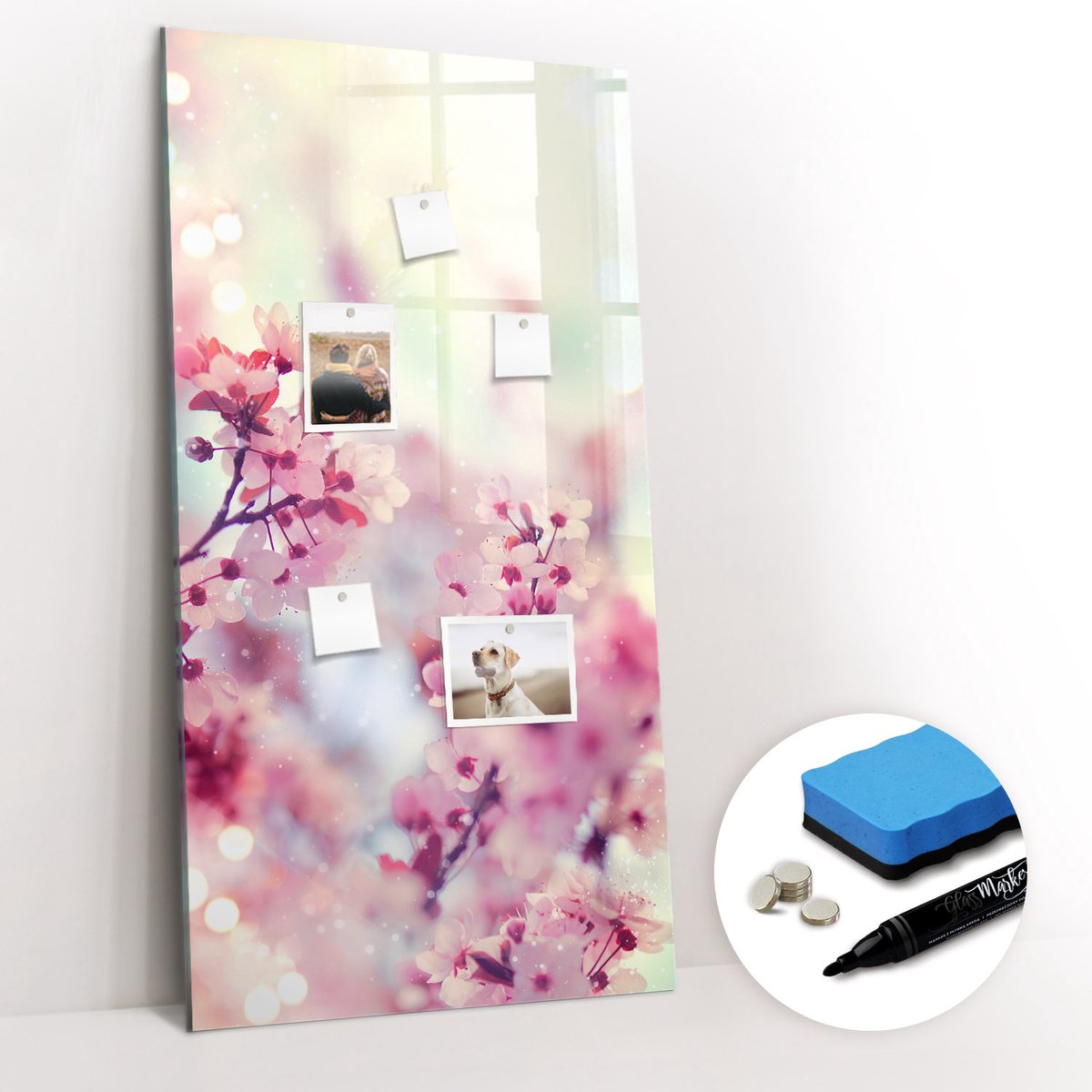 Tulup Whitebord - Lentebloemen - 60 x 120 cm - Roze Memo Bord - Gratis 5 Sterke Magneten + Whiteboard Marker & Wisser - Decoratief Magnetisch Bord - Magnetisch Bord - Productiviteit Tools