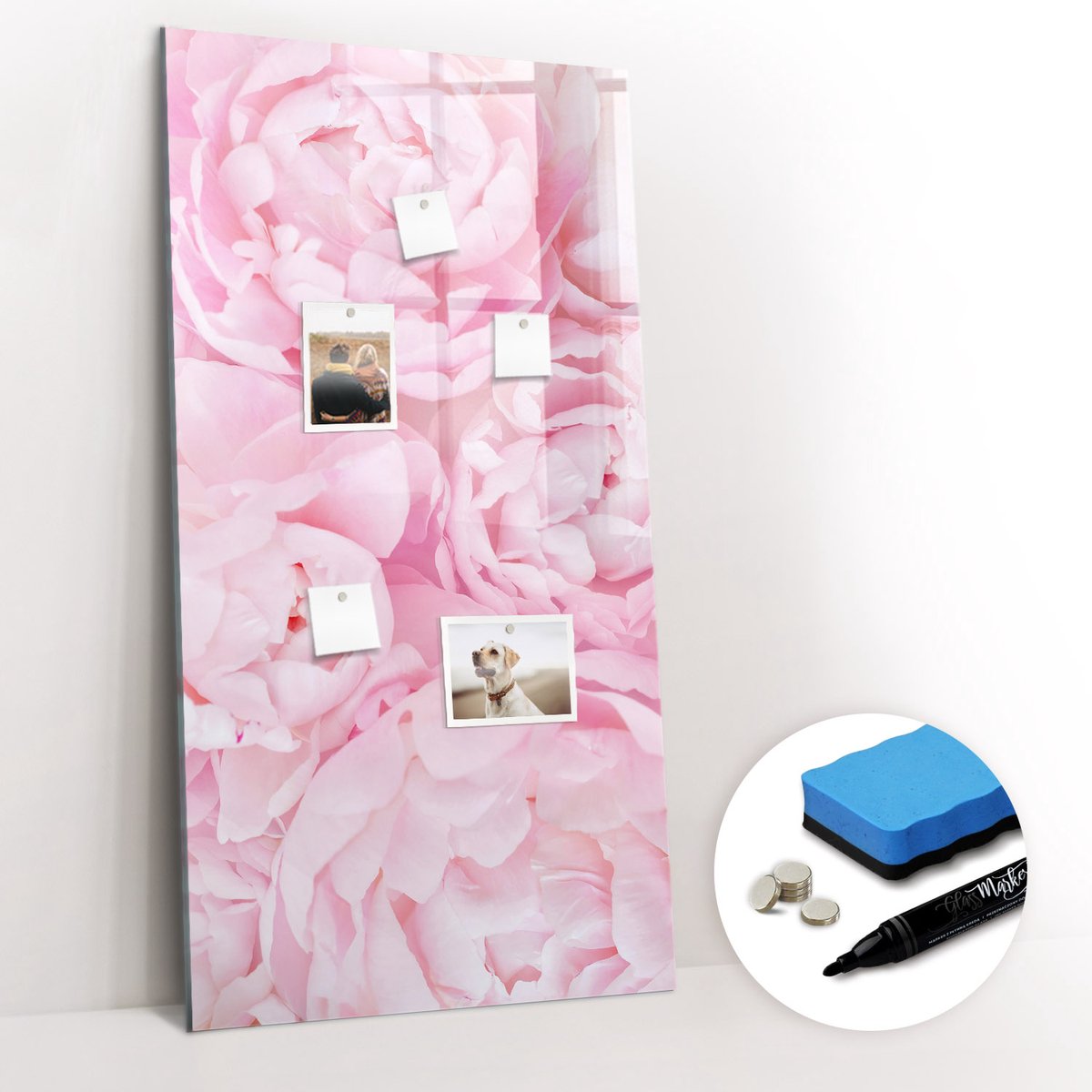 Tulup Whitebord - Zomerbloemen - 60 x 120 cm - Roze Memobord Magnetisch - Gratis 5 Sterke Magneten + Whiteboard Marker & Wisser - Decoratief Magnetisch Bord - Memobord Keuken - Inspiratiebord Kantoor
